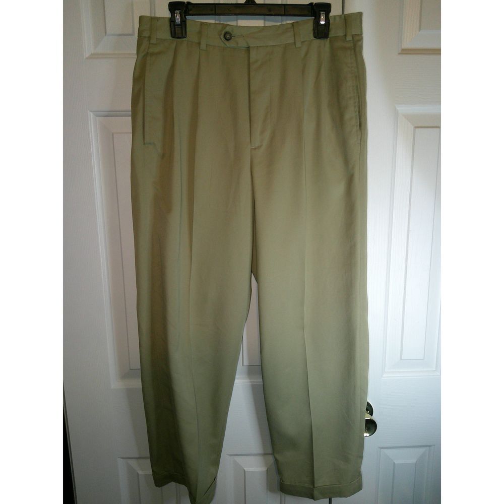 Lyle & Scott Khaki Dress Pants Classic Pleated Business Casual Trousers 32W 30L‎